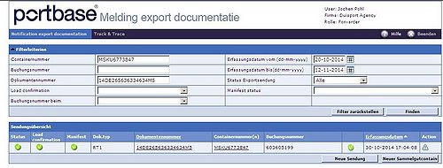 Screenshot portbase für Hafenanmeldung RTM durch DPA