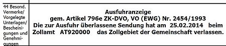 Beispiel Austrittsnachweis gem. Art. 796e ZK-DVO auf EXA431